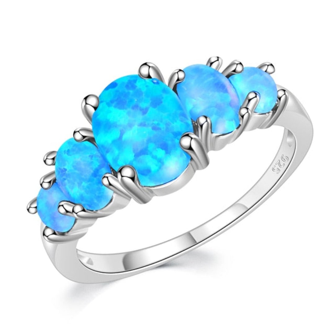 Spiritual Blue Fire Opal Silver Ring - Rings - Pretland | Spiritual Crystals & Jewelry