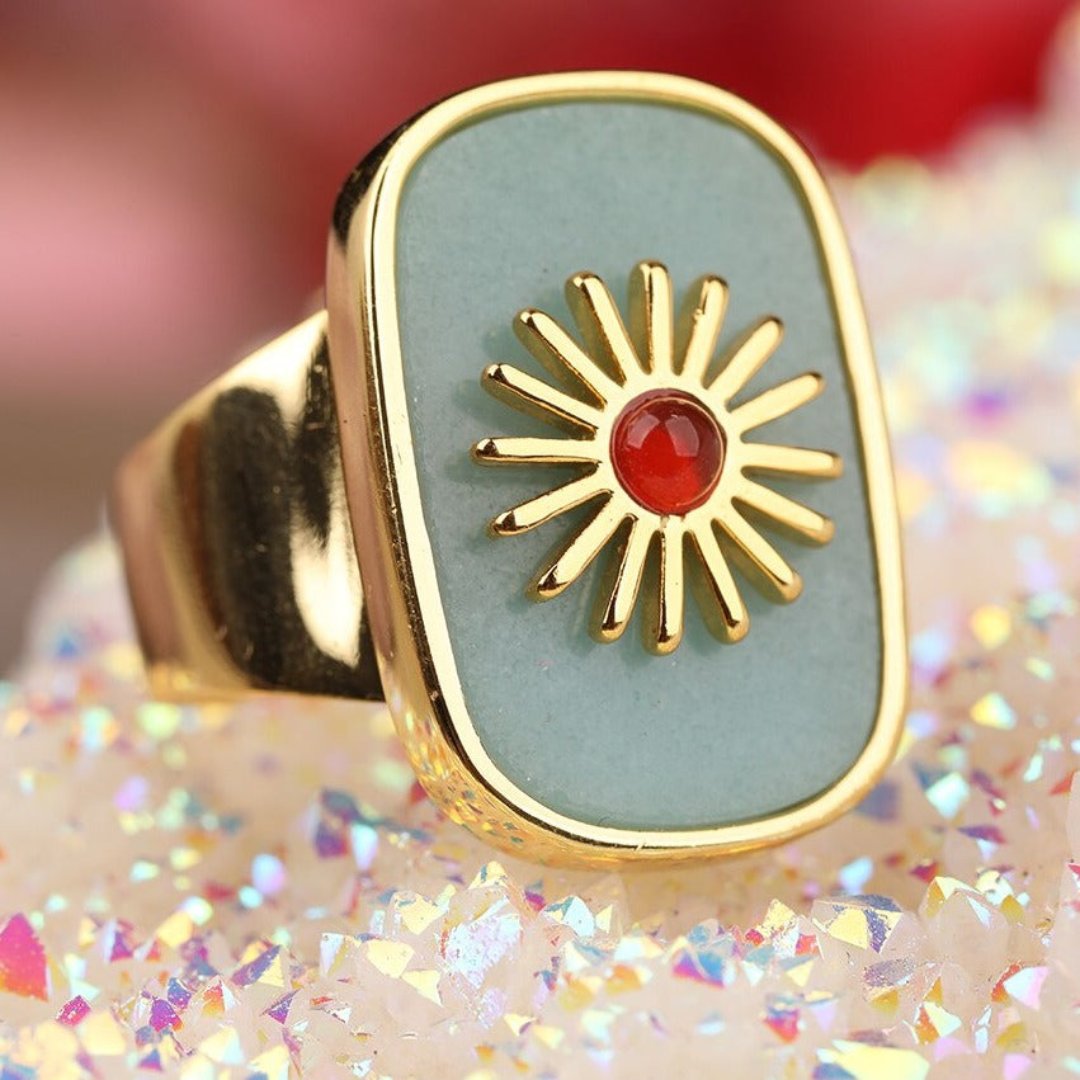 Resplendent Birthstones Sun Flower Adjustable Ring - Rings - Pretland | Spiritual Crystals & Jewelry