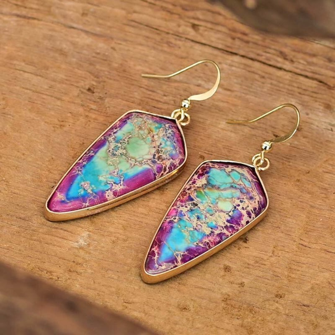 Arrow Head Bohemian Jasper Earrings - Drop Earrings - Pretland | Spiritual Crystals & Jewelry