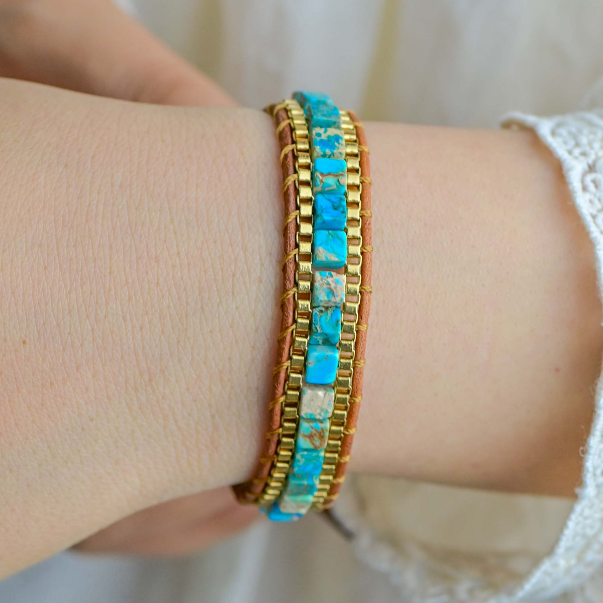 Turquoise Golden Warrior Bracelet - Wrap Bracelets - Pretland | Spiritual Crystals & Jewelry