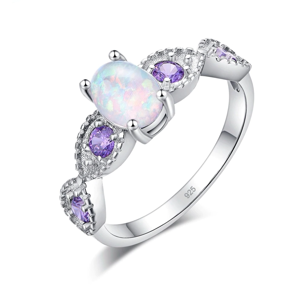 White Fire Opal Oval Stone Silver Ring - Rings - Pretland | Spiritual Crystals & Jewelry