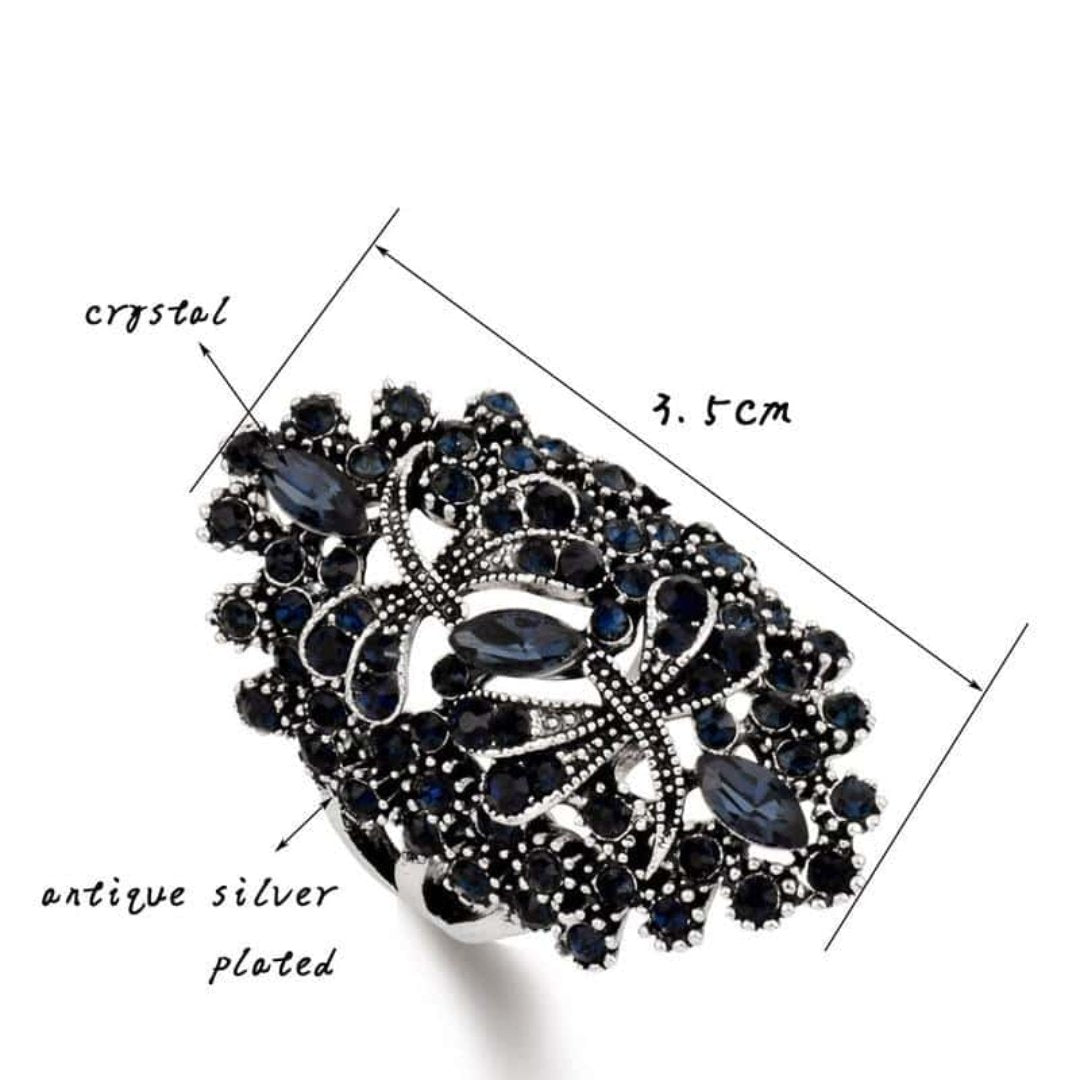 Blue Rhinestone Leaves Ring - Rings - Pretland | Spiritual Crystals & Jewelry