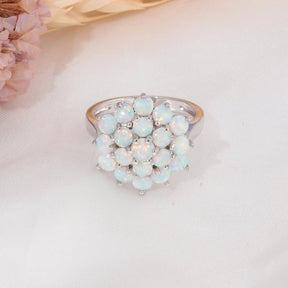 Flower White Fire Opal Silver Ring - Rings - Pretland | Spiritual Crystals & Jewelry