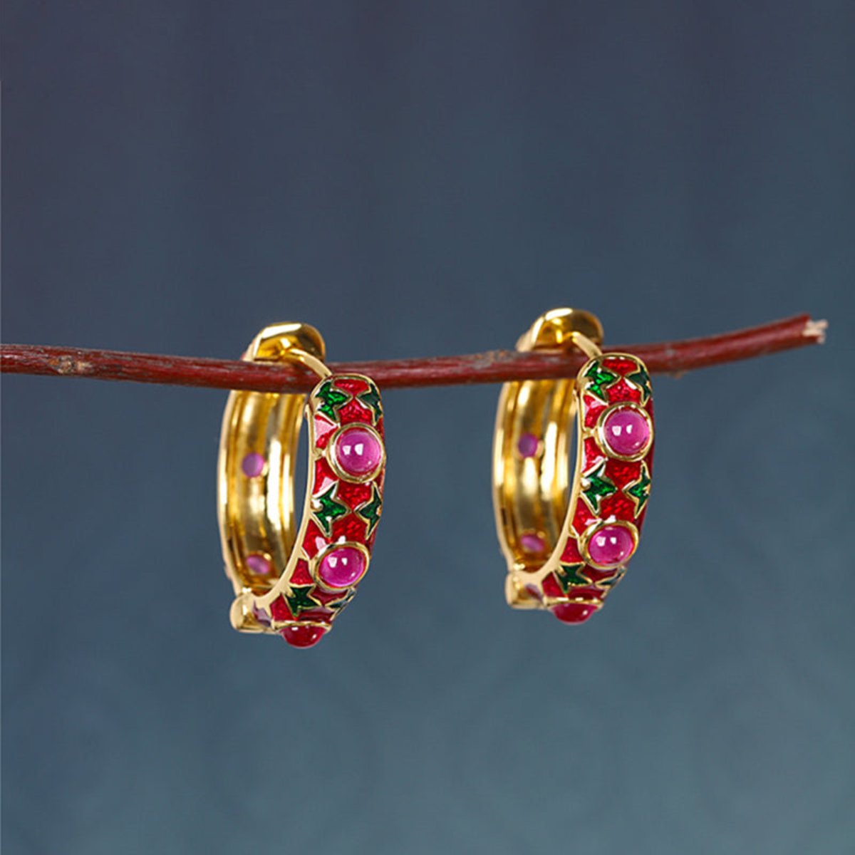 Elegant Red Corundum Gold Plated Earrings - Earrings - Pretland | Spiritual Crystals & Jewelry