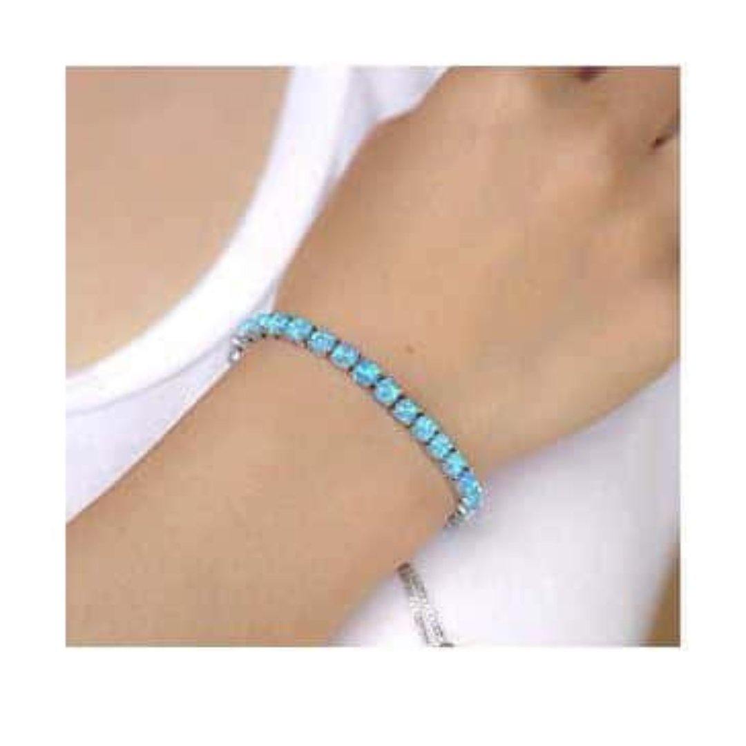 Blue Fire Opal Silver Bracelet - Bracelets - Pretland | Spiritual Crystals & Jewelry