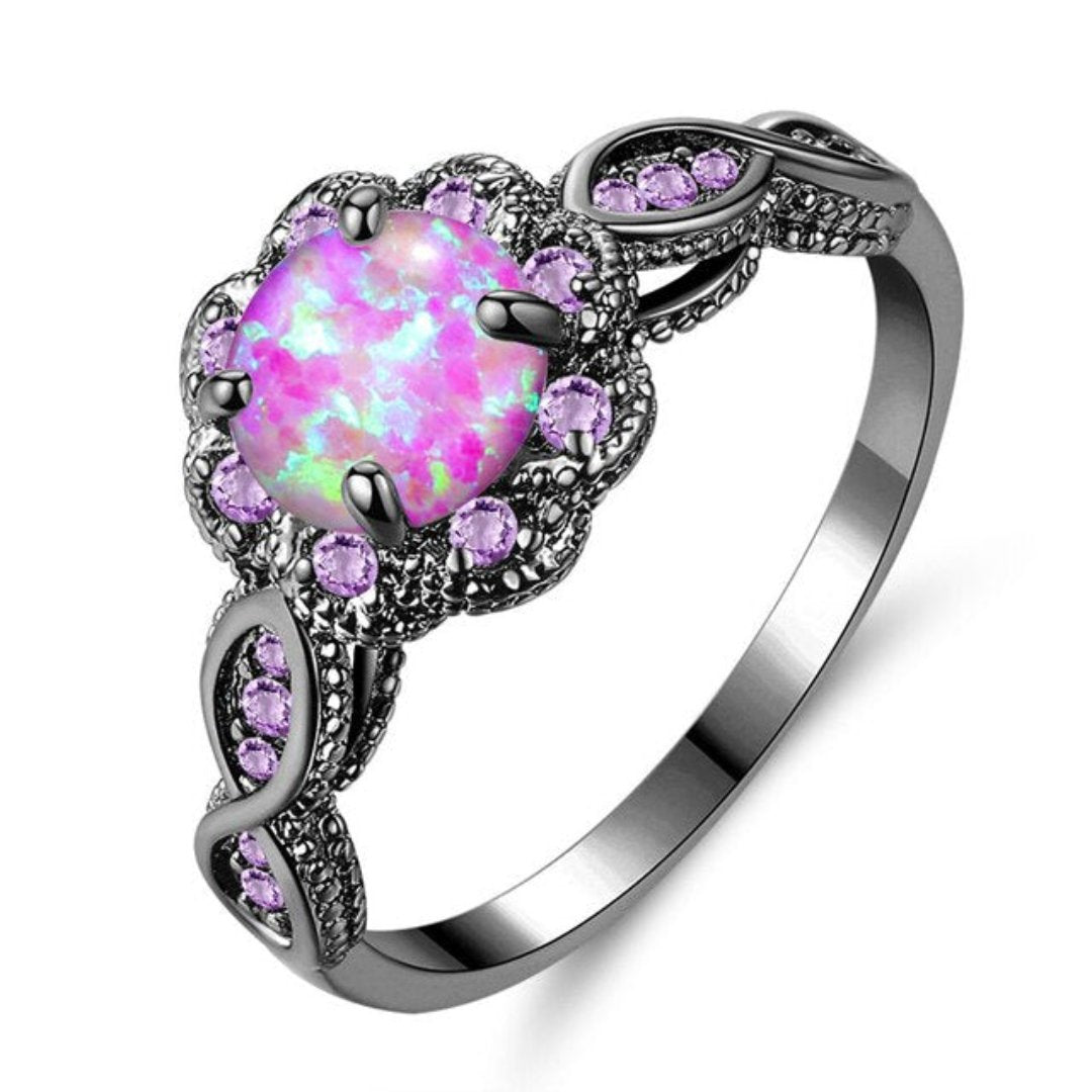 Flower Opal Zirconia Black Ring - Rings - Pretland | Spiritual Crystals & Jewelry