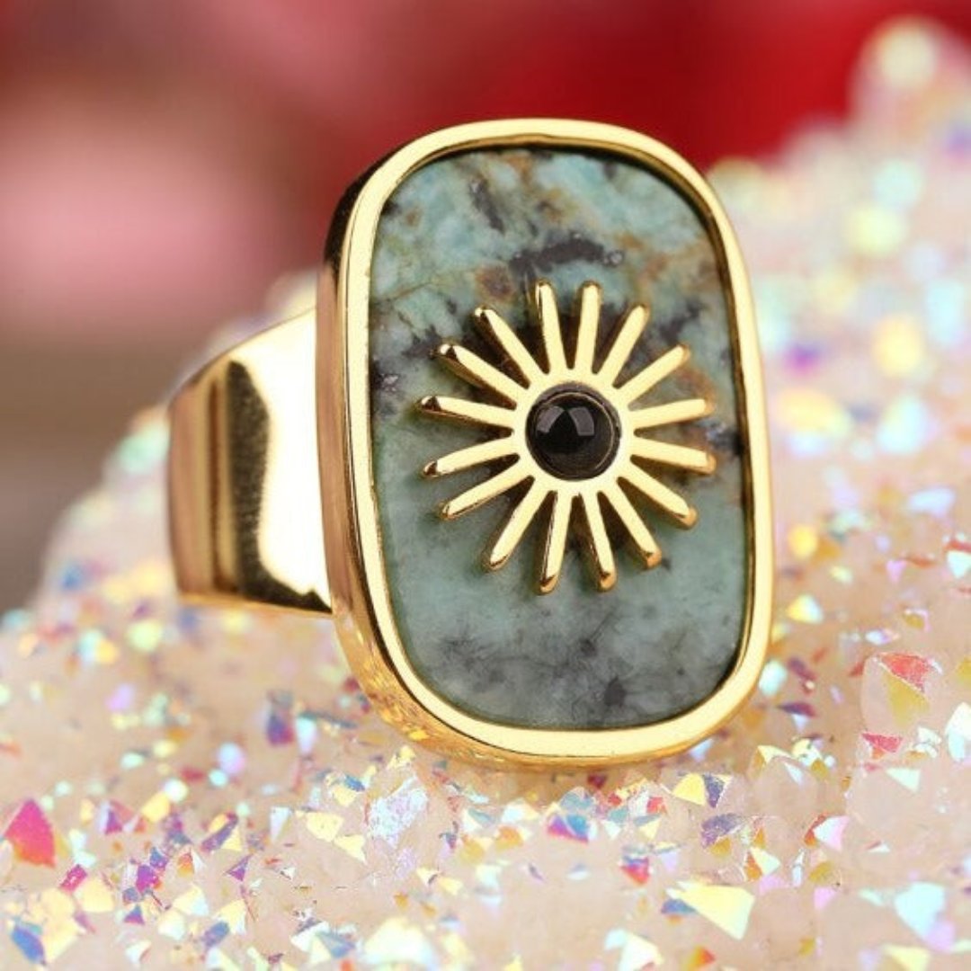 Resplendent Birthstones Sun Flower Adjustable Ring - Rings - Pretland | Spiritual Crystals & Jewelry