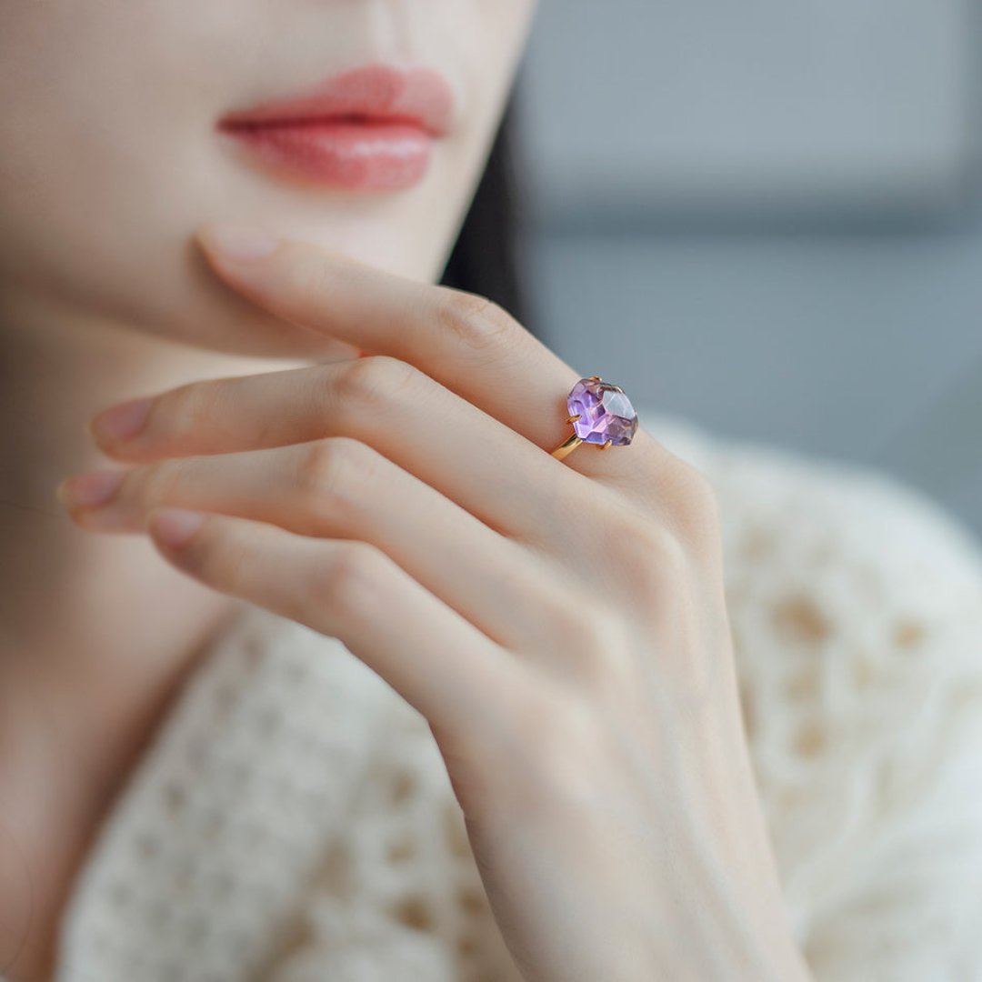 Chic Amethyst Gold Plated Adjustable Ring - Ring - Pretland | Spiritual Crystals & Jewelry