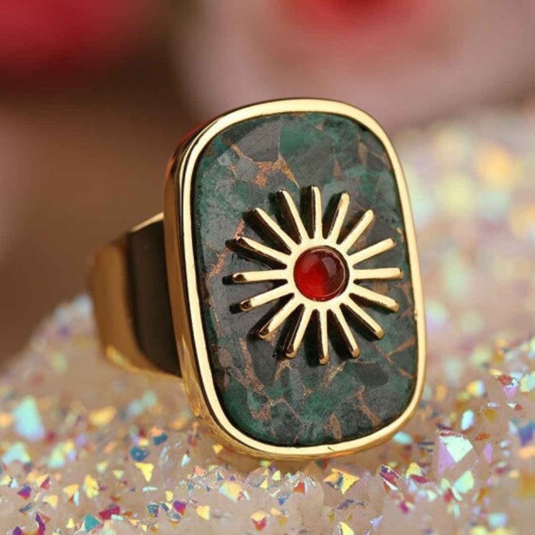 Resplendent Birthstones Sun Flower Adjustable Ring - Rings - Pretland | Spiritual Crystals & Jewelry