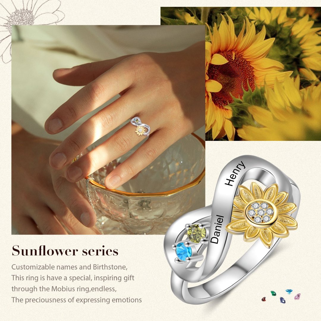 Chic Sunflower Crystal Personalized Ring - Rings - Pretland | Spiritual Crystals & Jewelry