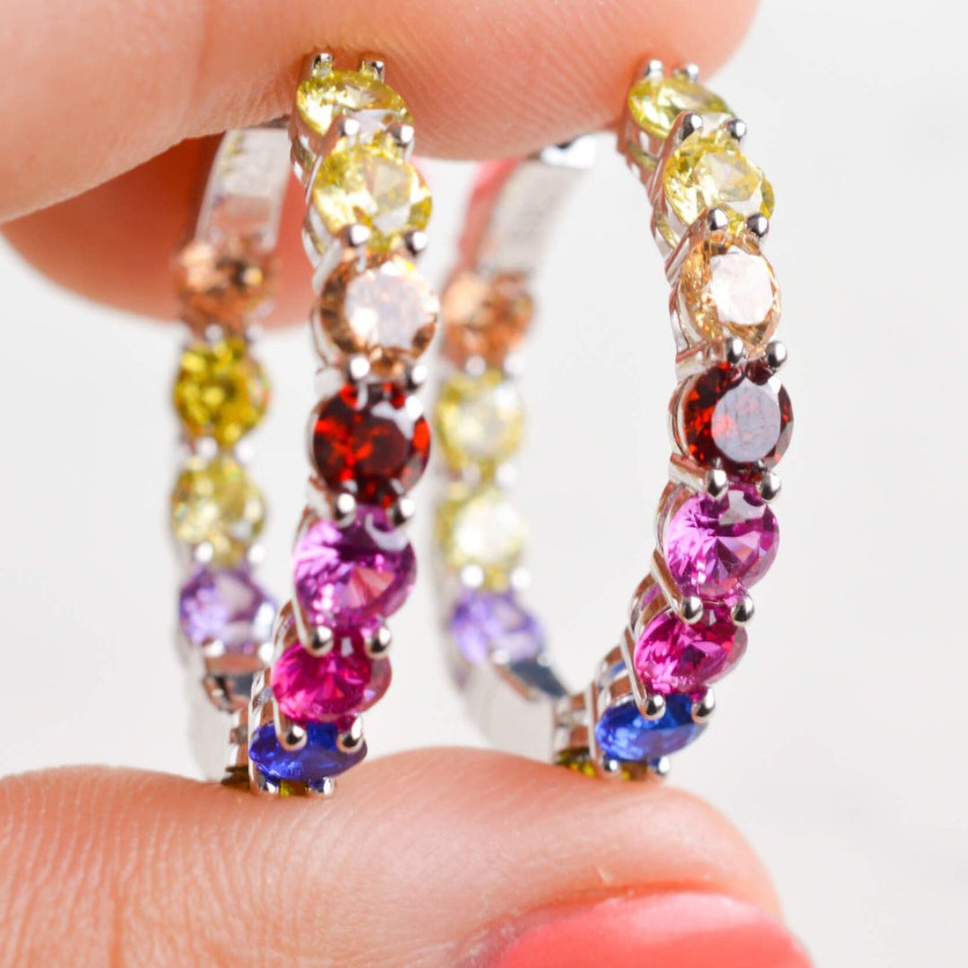 Colorful Zirconia 925 Sterling Silver Hoop Earrings - Earrings - Pretland | Spiritual Crystals & Jewelry