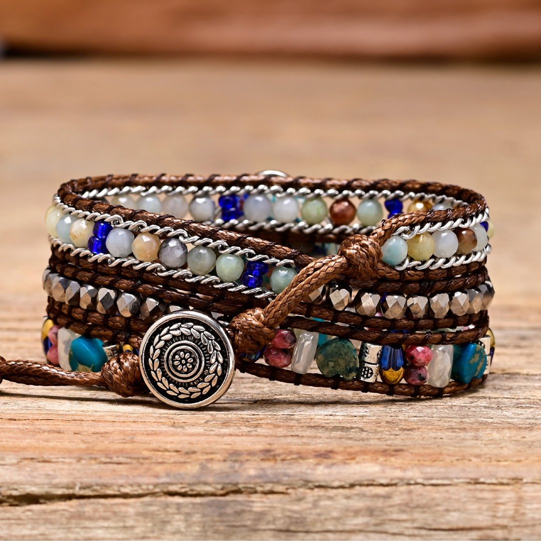 Boho Heart Blue Color Calcite Wrap Bracelet - Bracelets - Pretland | Spiritual Crystals & Jewelry