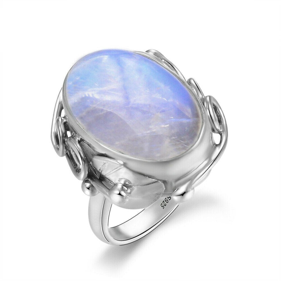 Natural Oval Moonstone Sterling Silver Ring - Rings - Pretland | Spiritual Crystals & Jewelry