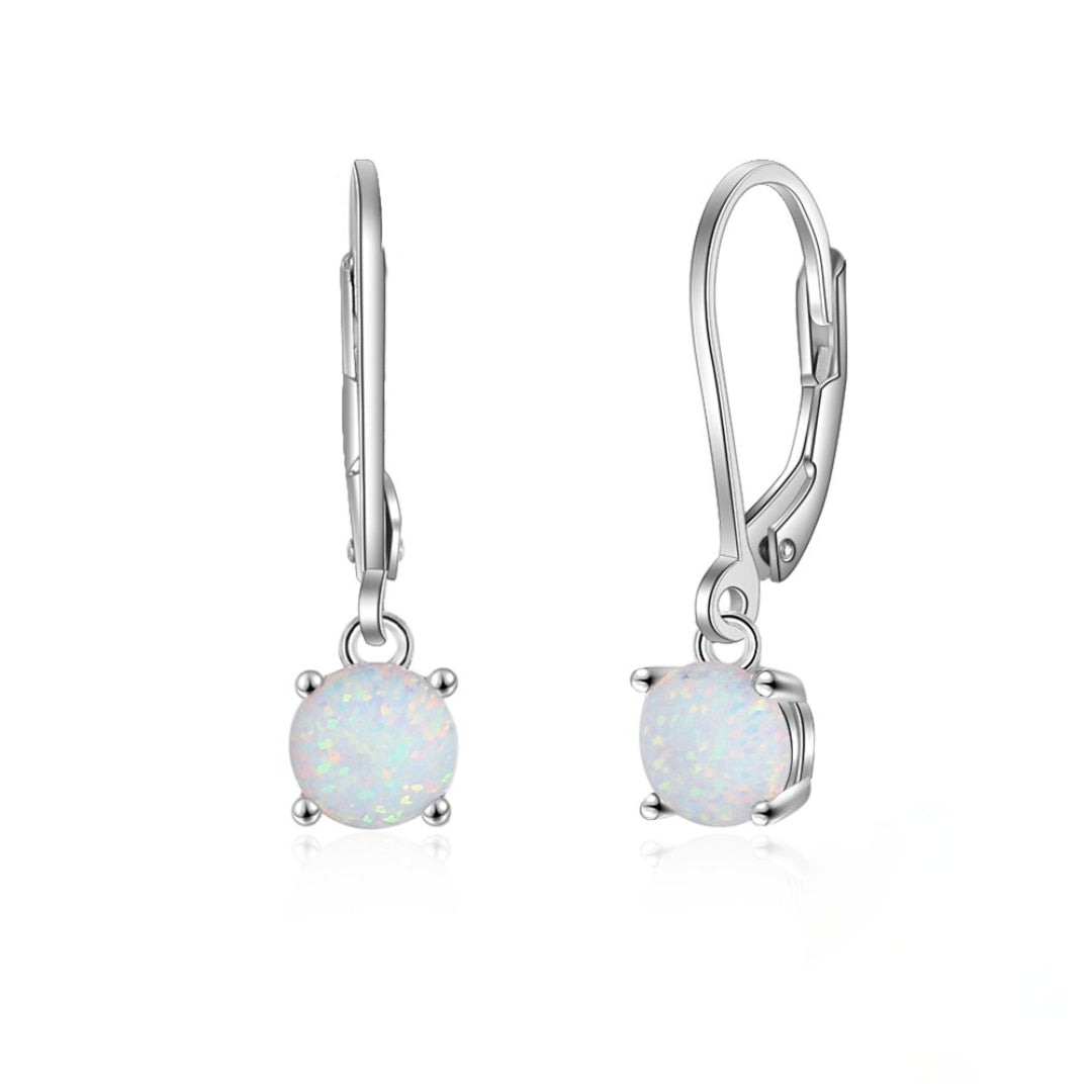 White Fire Opal 925 Sterling Silver Earrings - Hoop Earrings - Pretland | Spiritual Crystals & Jewelry