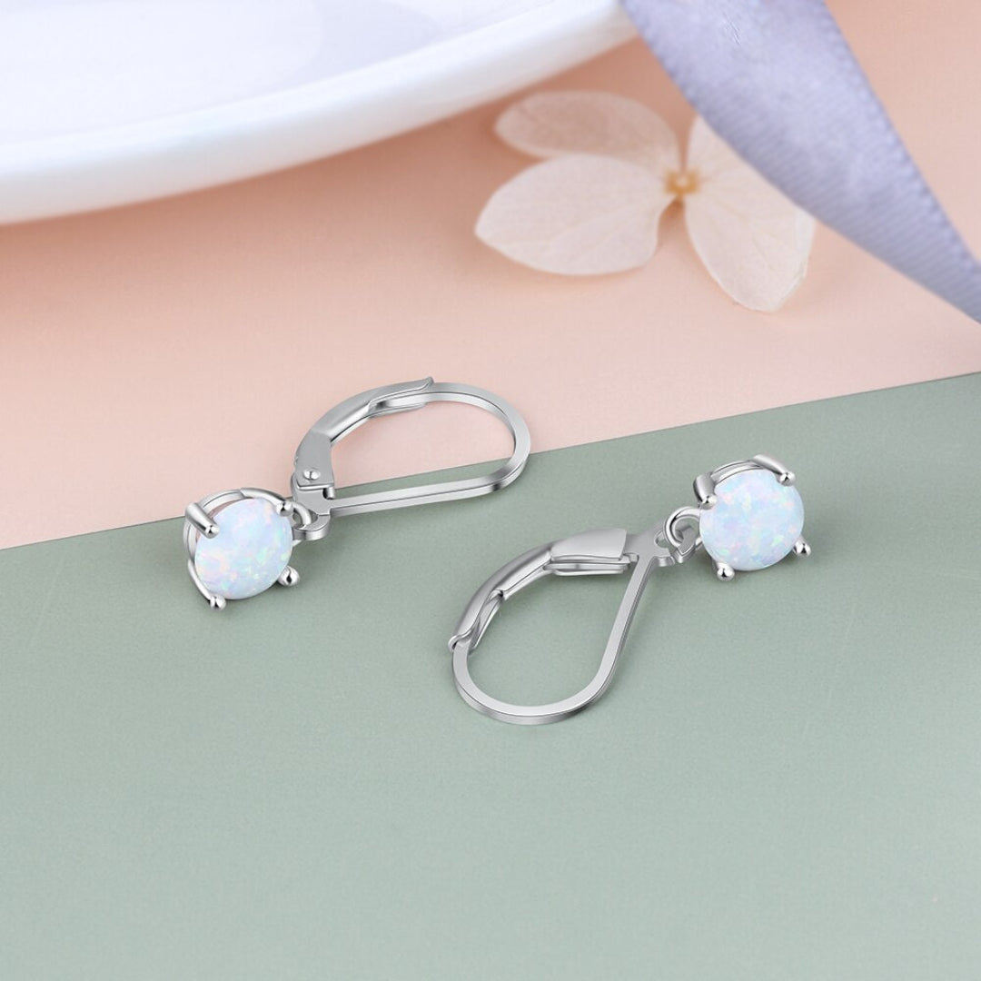 White Fire Opal 925 Sterling Silver Earrings - Hoop Earrings - Pretland | Spiritual Crystals & Jewelry
