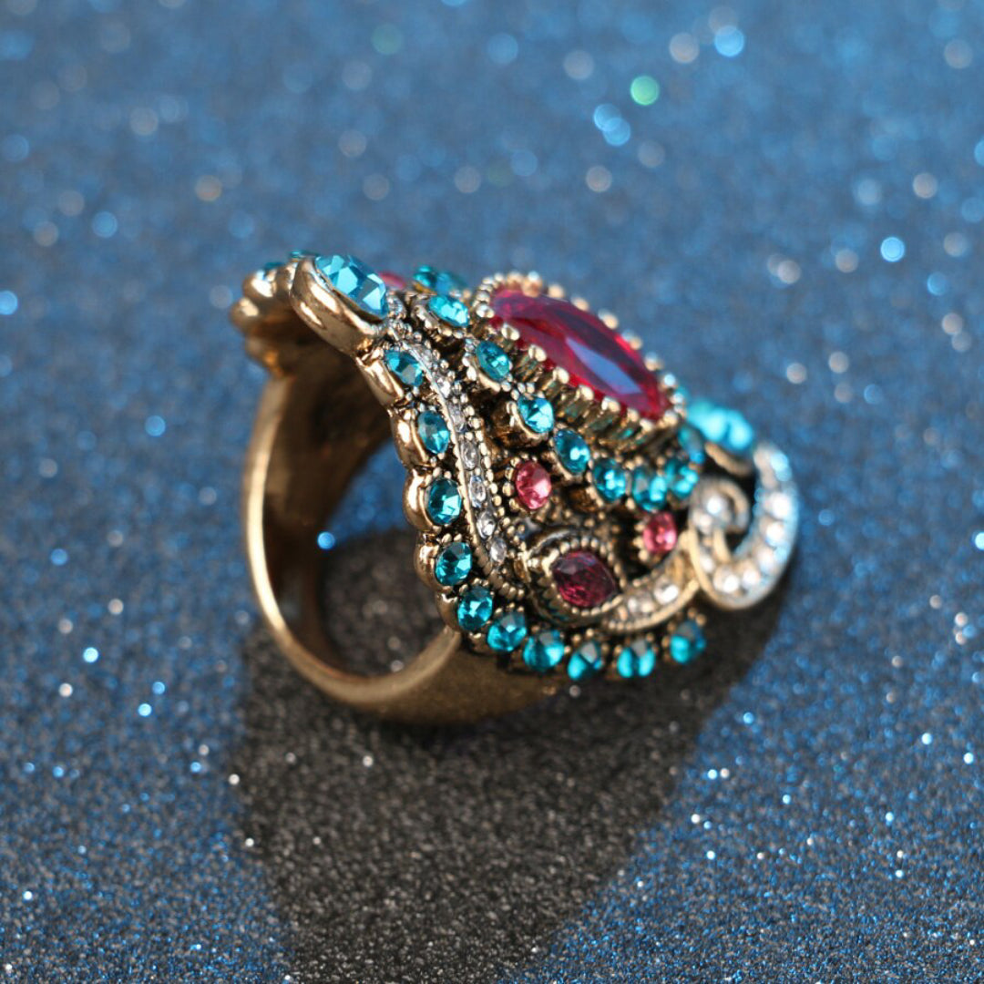 Vintage Turkish Garnet Gold Plated Ring - Rings - Pretland | Spiritual Crystals & Jewelry