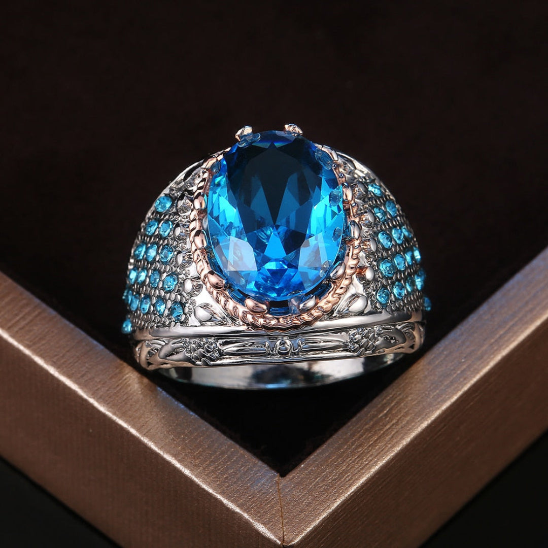 Ottoman Sultan Eye Aquamarine Ring - Rings - Pretland | Spiritual Crystals & Jewelry