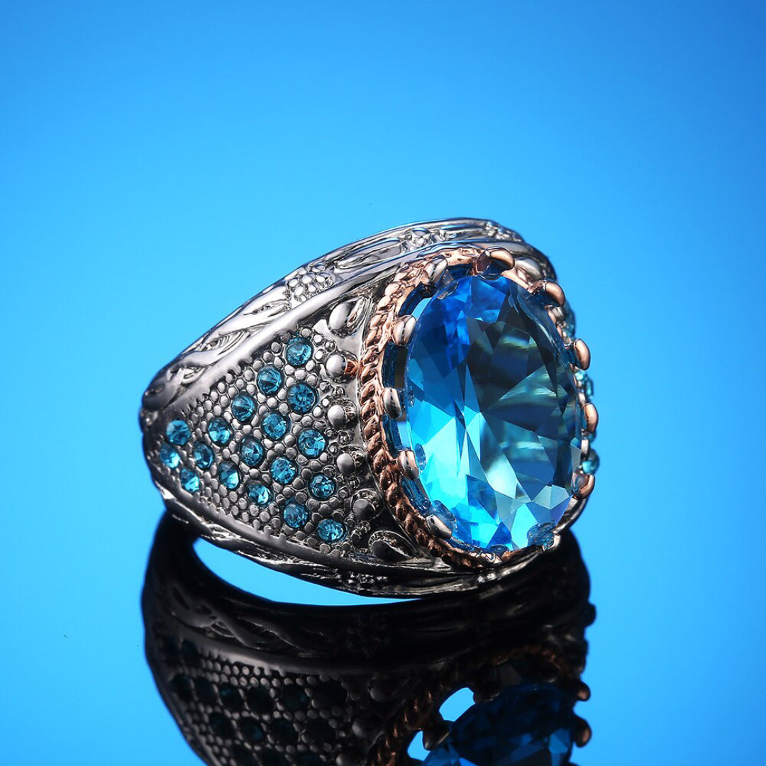 Ottoman Sultan Eye Aquamarine Ring - Rings - Pretland | Spiritual Crystals & Jewelry