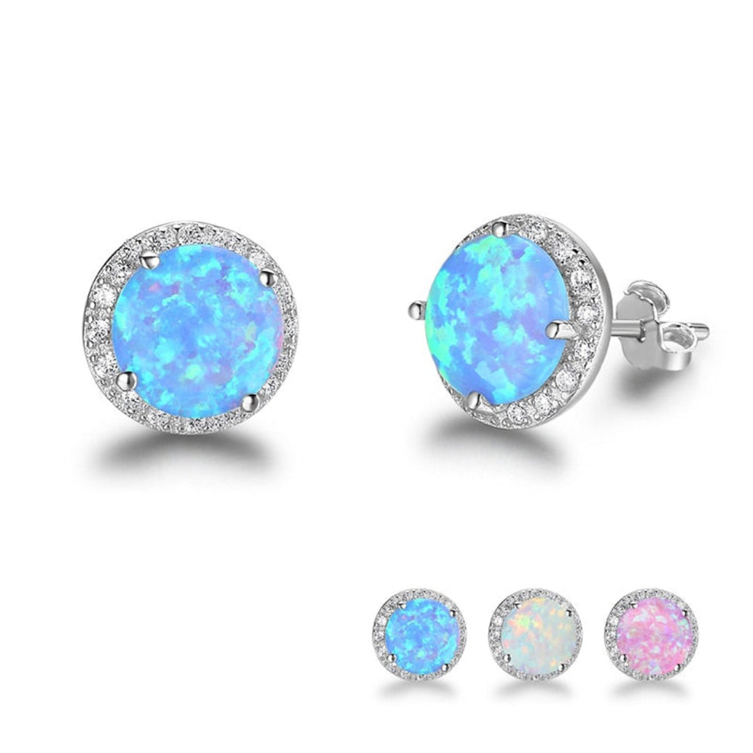 Elegant Circular Fire Opal Stud Earrings - Stud Earrings - Pretland | Spiritual Crystals & Jewelry