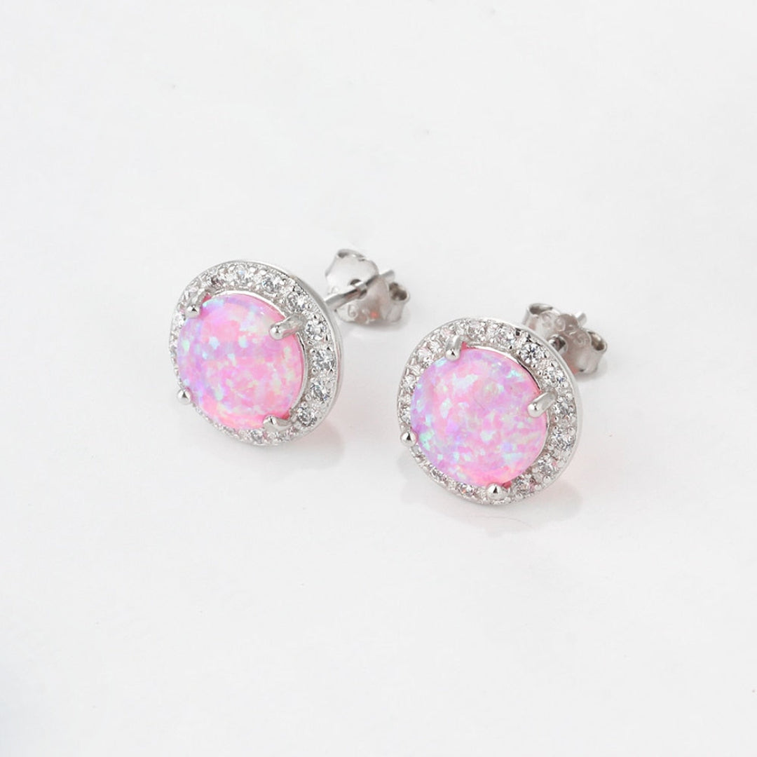 Elegant Circular Fire Opal Stud Earrings - Stud Earrings - Pretland | Spiritual Crystals & Jewelry