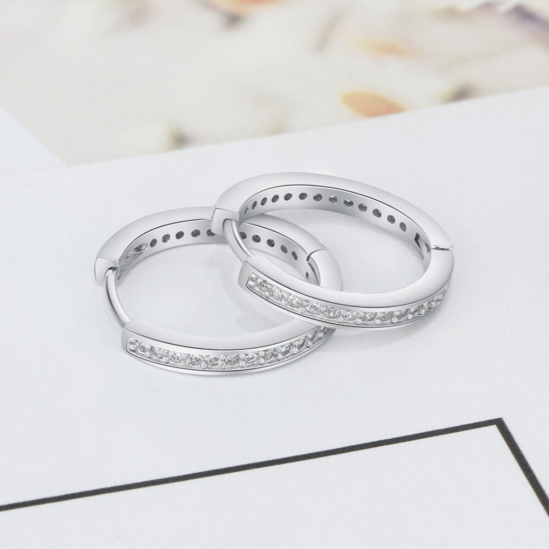 Shining Zirconia Silver Hoop Earrings - Hoop Earrings - Pretland | Spiritual Crystals & Jewelry