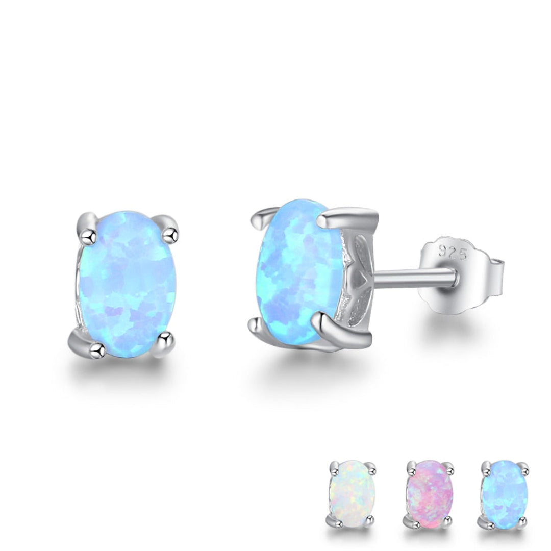 Chic Oval Fire Opal Silver Stud Earrings - Stud Earrings - Pretland | Spiritual Crystals & Jewelry