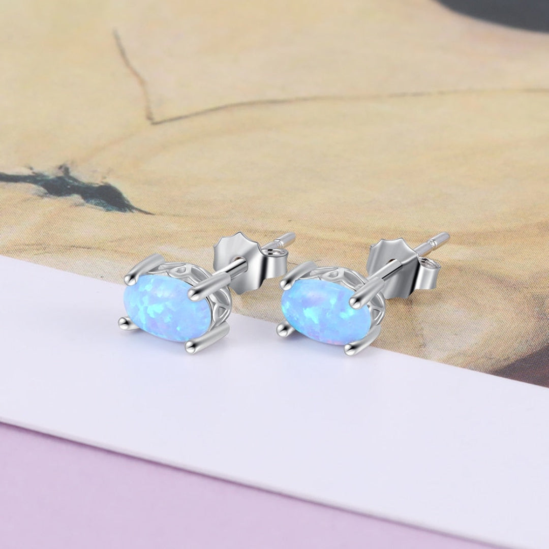 Chic Oval Fire Opal Silver Stud Earrings - Stud Earrings - Pretland | Spiritual Crystals & Jewelry