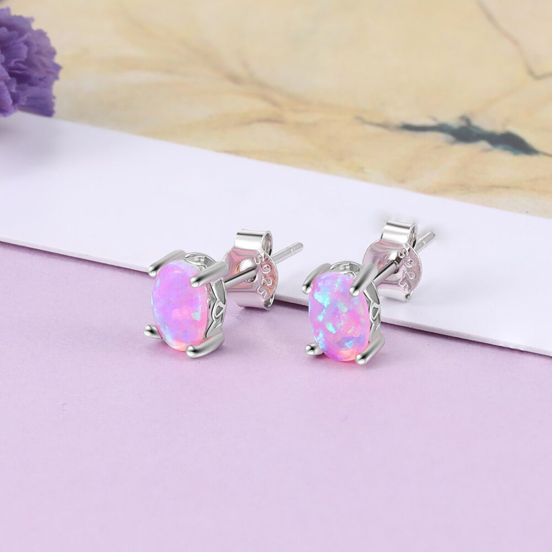 Chic Oval Fire Opal Silver Stud Earrings - Stud Earrings - Pretland | Spiritual Crystals & Jewelry