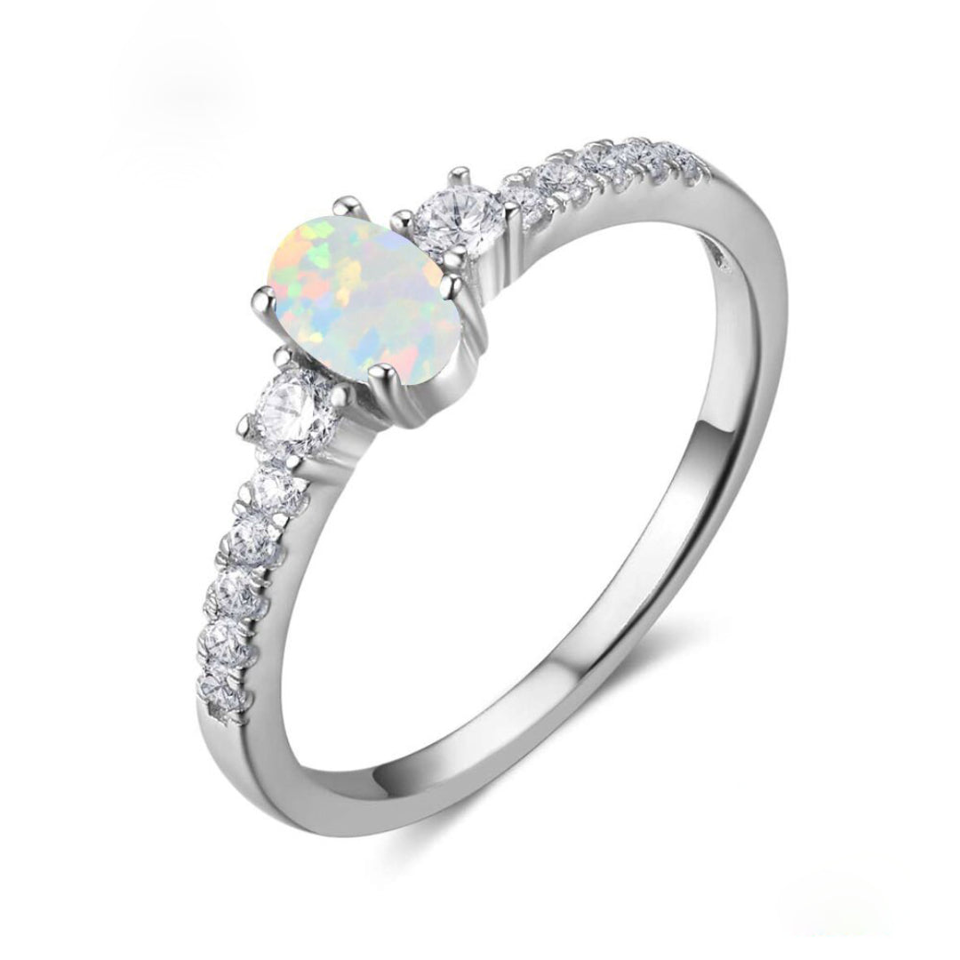 Chic Opal Cubic Zirconia Silver Ring - Rings - Pretland | Spiritual Crystals & Jewelry