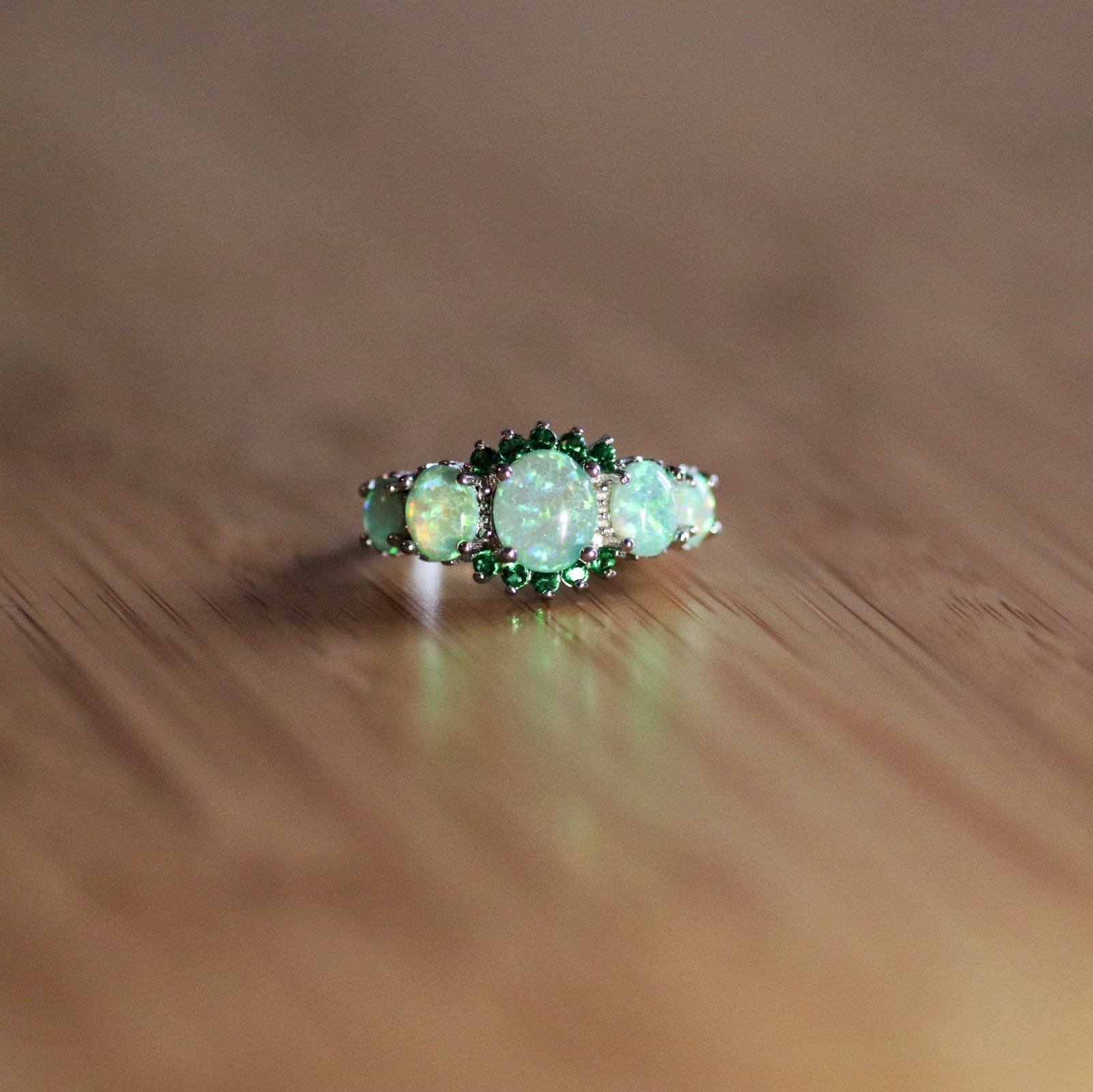 Green Opal Garnet Silver Ring - Rings - Pretland | Spiritual Crystals & Jewelry