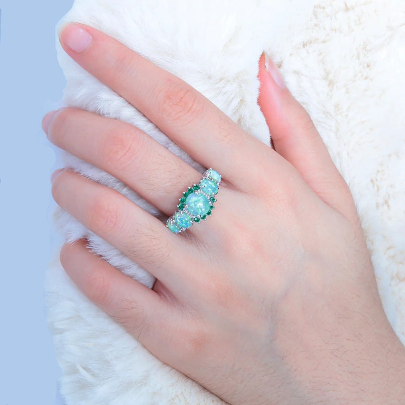 Green Opal Garnet Silver Ring - Rings - Pretland | Spiritual Crystals & Jewelry