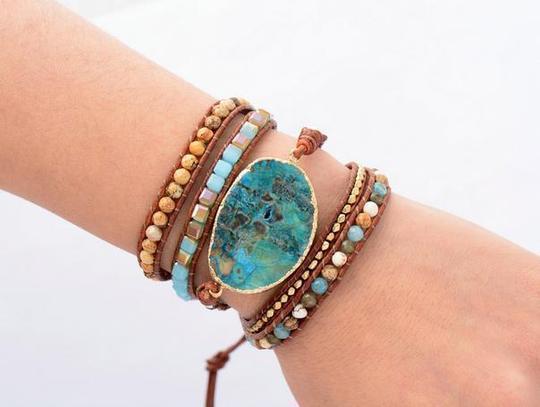 Ocean Jasper Golden Bracelet - Wrap Bracelets - Pretland | Spiritual Crystals & Jewelry