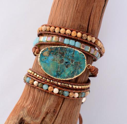 Ocean Jasper Golden Bracelet - Wrap Bracelets - Pretland | Spiritual Crystals & Jewelry