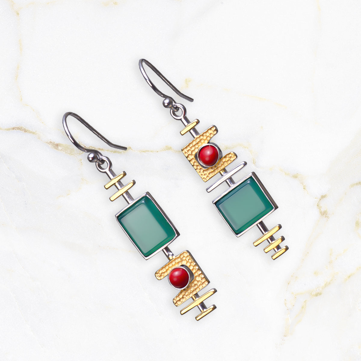 Malachite Dangle Silver Earrings - Earrings - Pretland | Spiritual Crystals & Jewelry