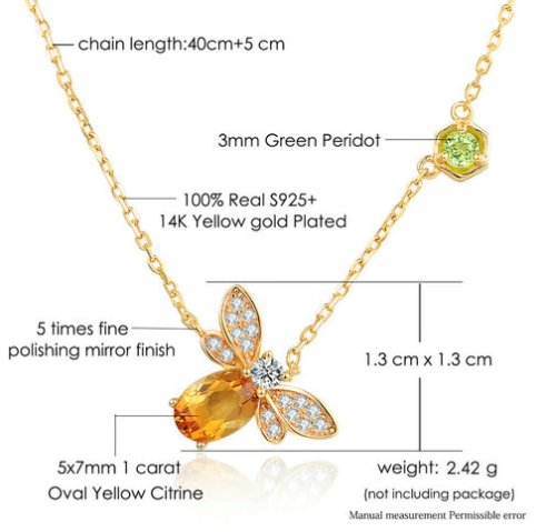 Spiritual Bee Citrine Gold Plated Necklace - Necklaces - Pretland | Spiritual Crystals & Jewelry