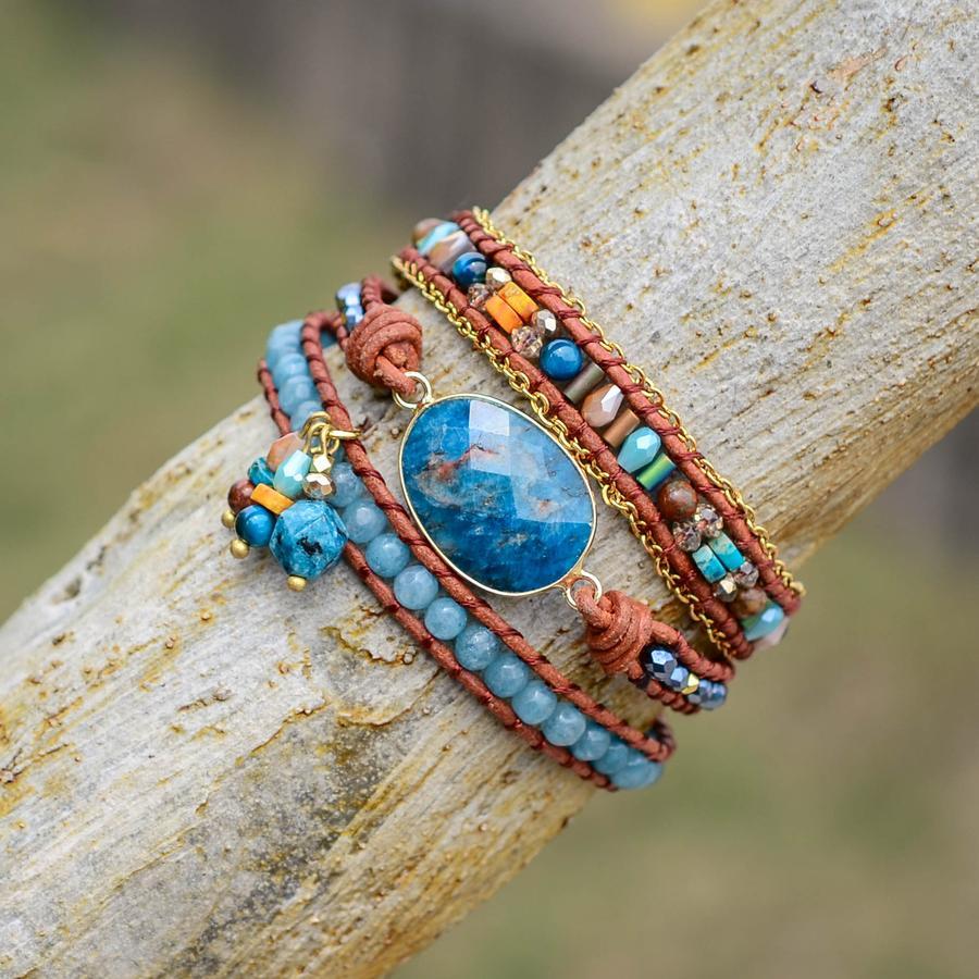 Happy Apatite Wrap Bracelet - Wrap Bracelets - Pretland | Spiritual Crystals & Jewelry