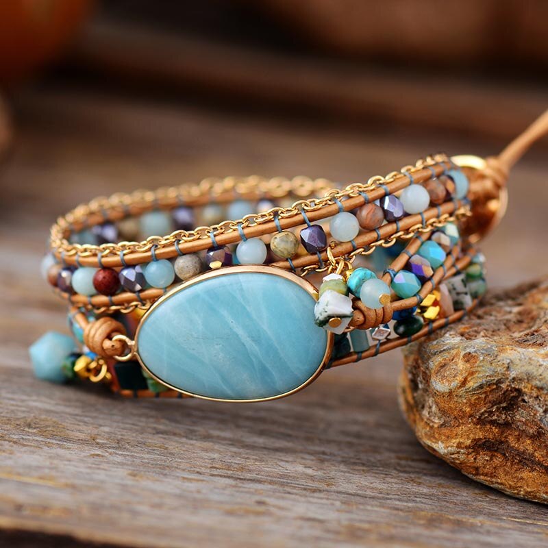 Spiritual Amazonite Wrap Bracelet - Bracelets - Pretland | Spiritual Crystals & Jewelry