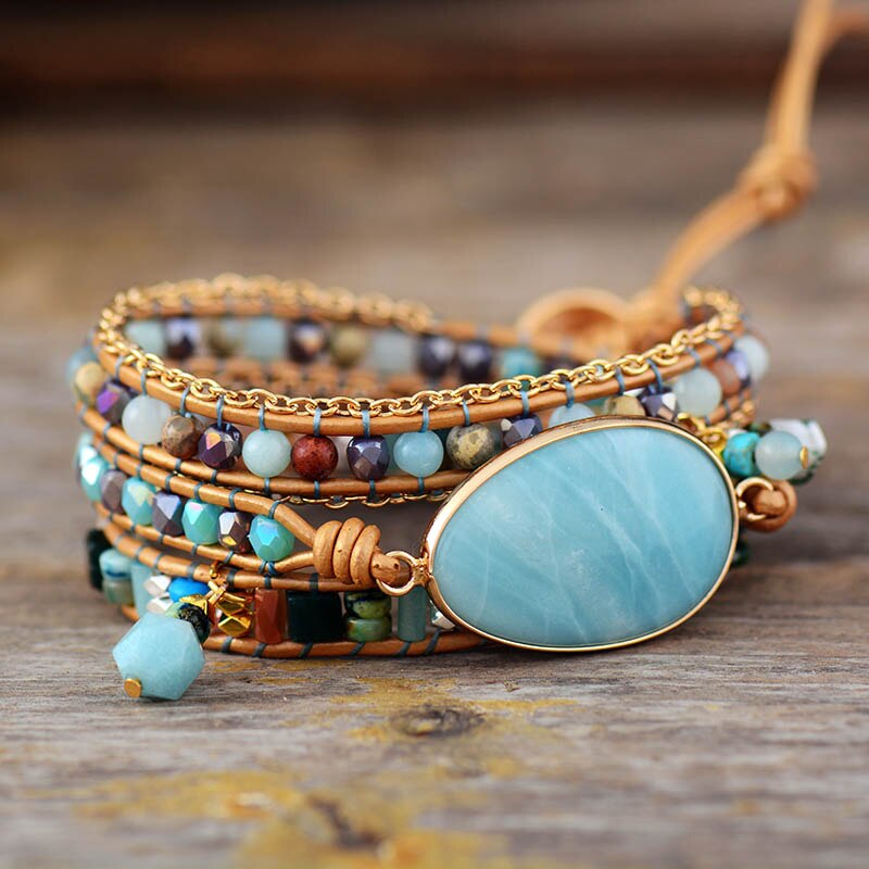 Spiritual Amazonite Wrap Bracelet - Bracelets - Pretland | Spiritual Crystals & Jewelry