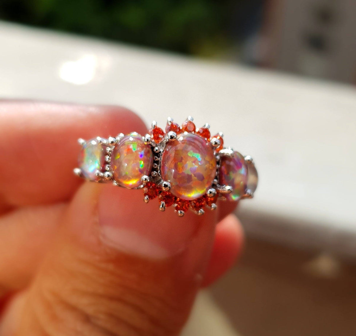 Orange Fire Opal Sterling Silver Ring - Rings - Pretland | Spiritual Crystals & Jewelry