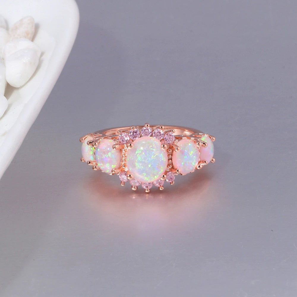 Rose Fire Opal Sterling Silver Ring - Rings - Pretland | Spiritual Crystals & Jewelry