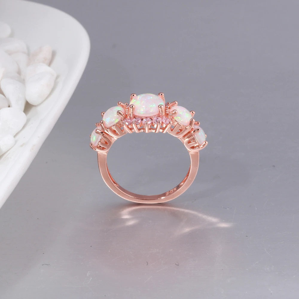 Rose Fire Opal Sterling Silver Ring - Rings - Pretland | Spiritual Crystals & Jewelry