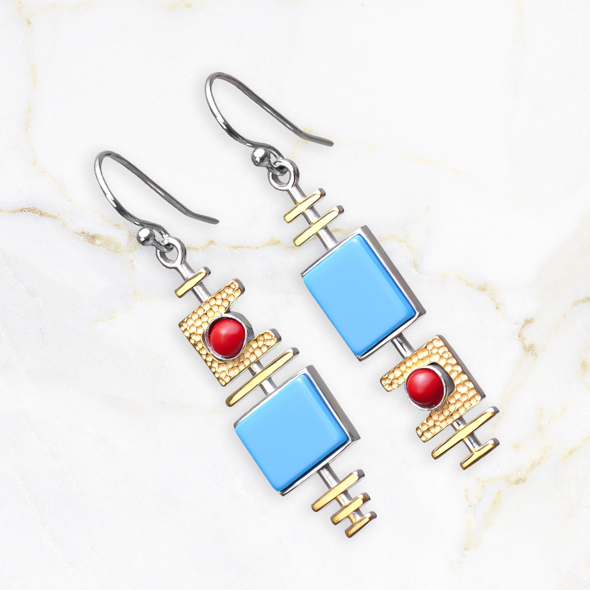 Turquoise Dangle Silver Earrings - Earrings - Pretland | Spiritual Crystals & Jewelry