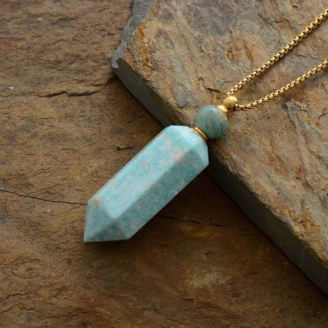 Handmade Crystal Perfume Bottle Necklace - Amazonite - Necklaces - Pretland | Spiritual Crystals & Jewelry