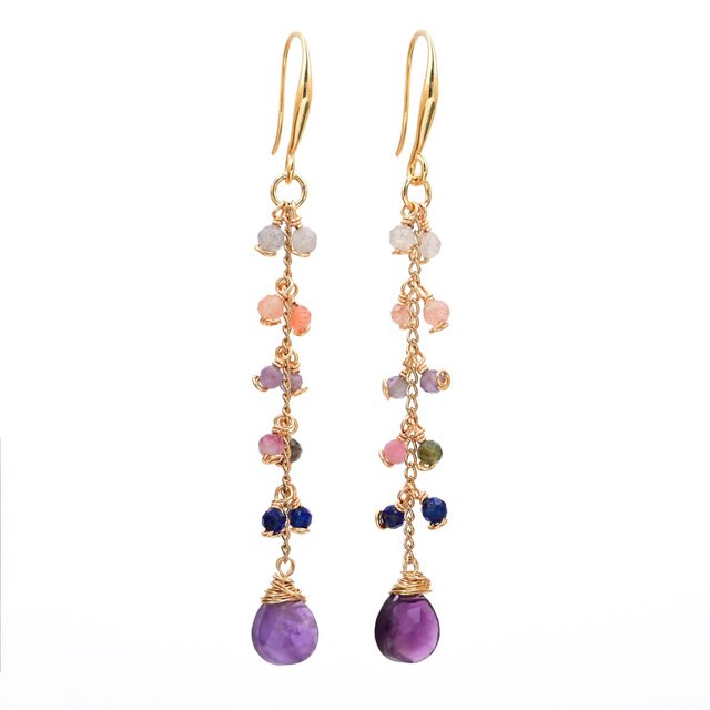 Bohemia Natural Stone Earrings - Amethyst - Earrings - Pretland | Spiritual Crystals & Jewelry