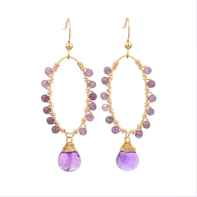 Exclusive Design Natural Stones Earrings - Amethyst - Earrings - Pretland | Spiritual Crystals & Jewelry