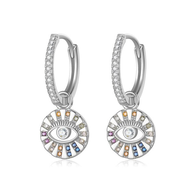 Evil Eye Hoop Earrings - Silver - Hoop Earrings - Pretland | Spiritual Crystals & Jewelry