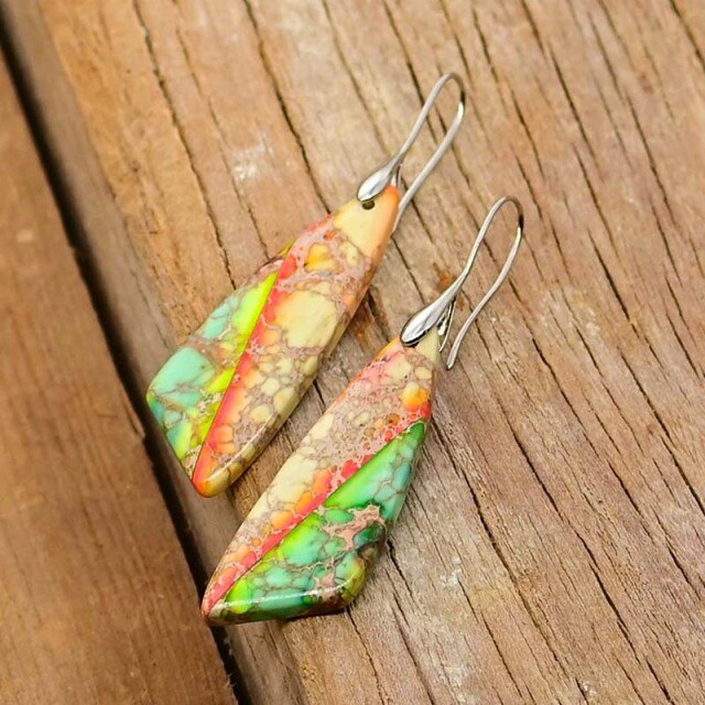 Piece of Nature Emperor Stone Earrings - Silver - Drop Earrings - Pretland | Spiritual Crystals & Jewelry