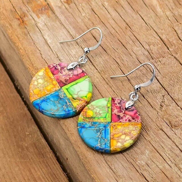 Splashy Circle Emperor Stone Earrings - Silver - Earrings - Pretland | Spiritual Crystals & Jewelry
