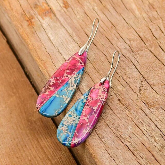 Purple of The Sky Emperor Stone Drop Earrings - Silver - Drop Earrings - Pretland | Spiritual Crystals & Jewelry