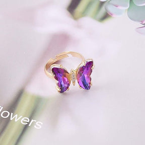 Butterfly Adjustable Ring - Dark Purple - Rings - Pretland | Spiritual Crystals & Jewelry